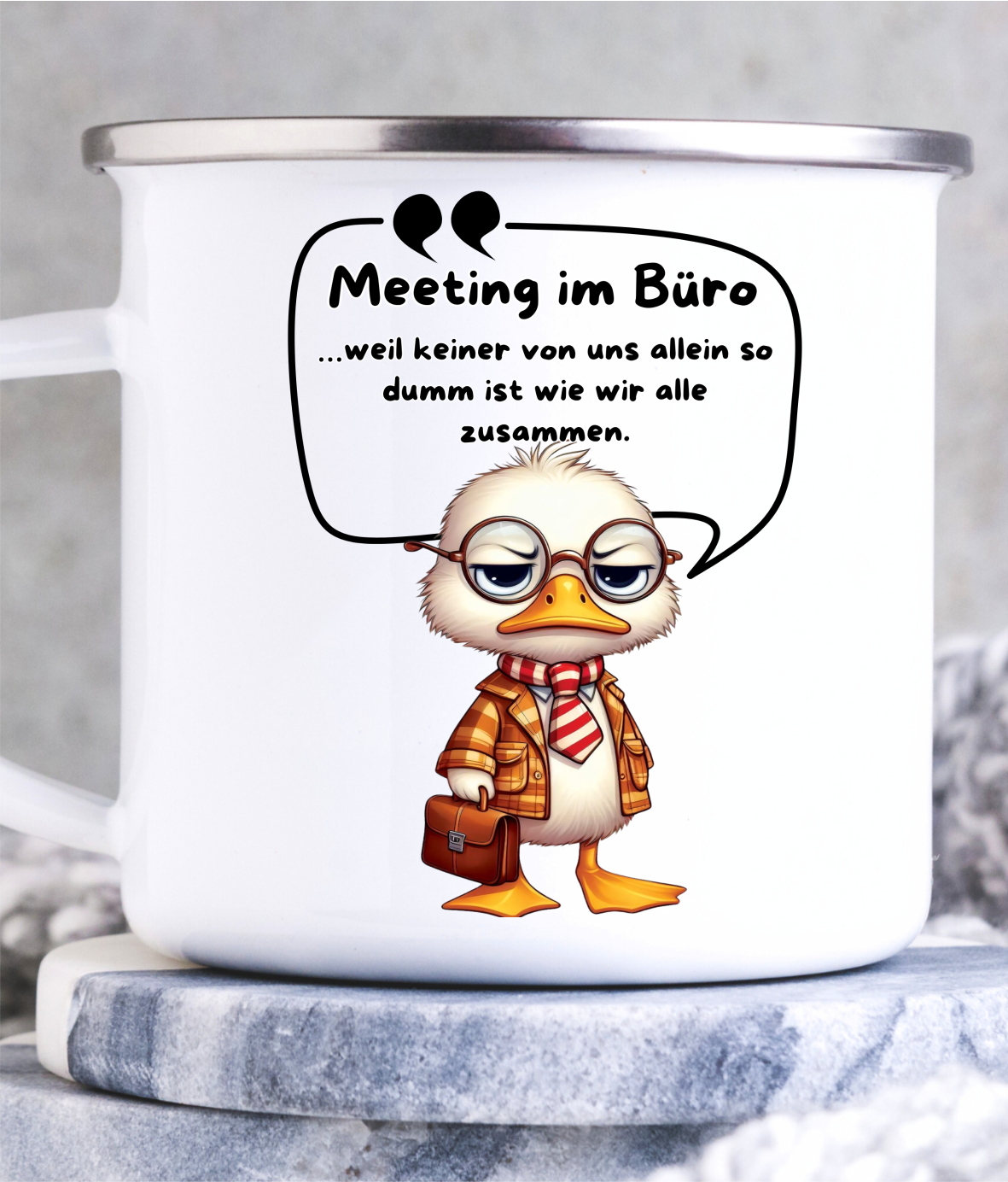 Emaillierte oder Keramiktasse „Meeting im Büro“.