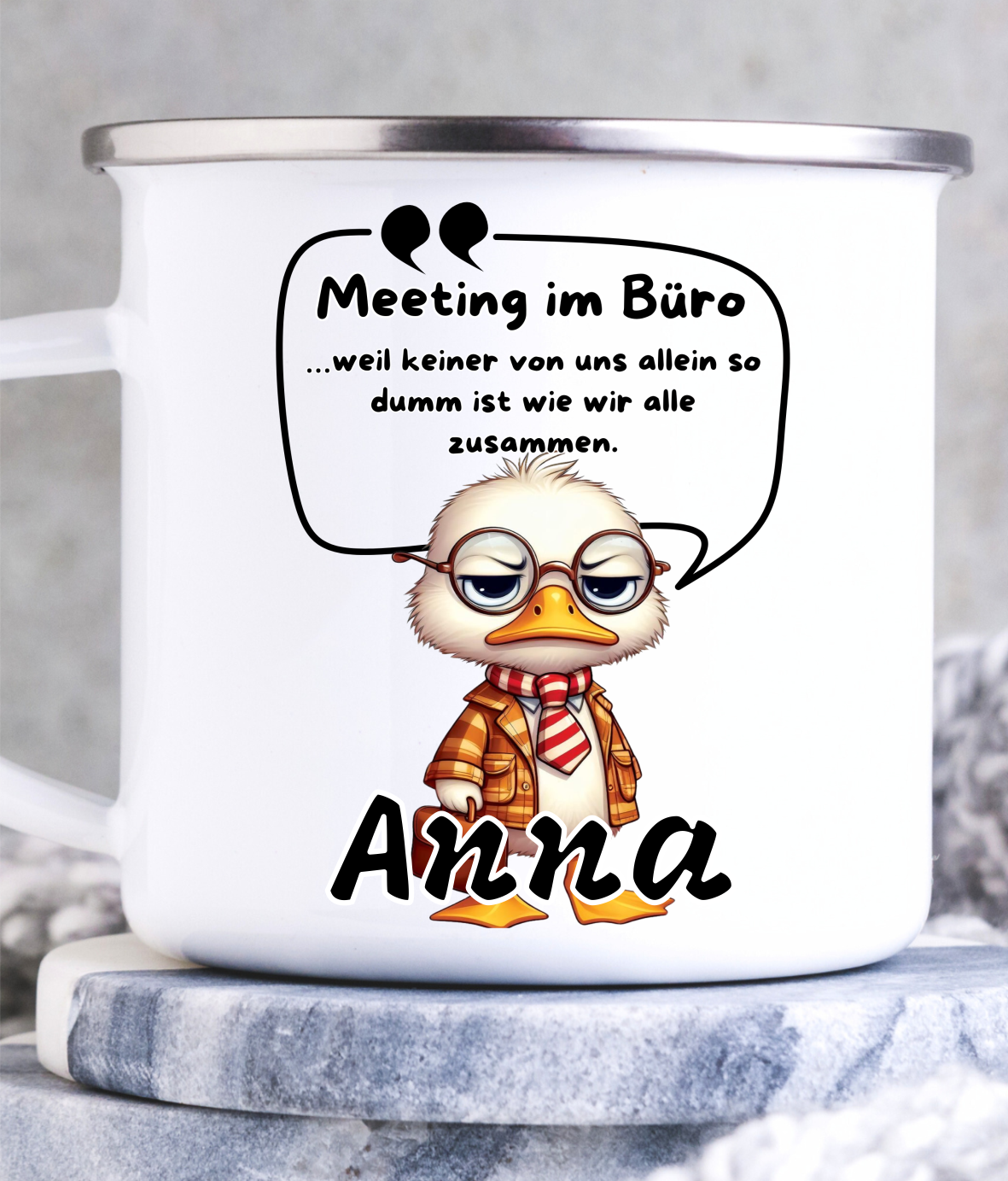 Emaillierte oder Keramiktasse „Meeting im Büro“.
