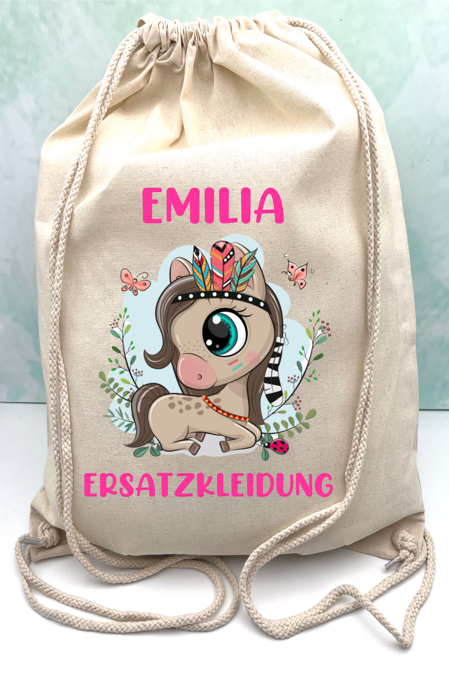 Beutel für Ersatzkleidung für den Kindergarten-Personalisierte Pferd ROSA