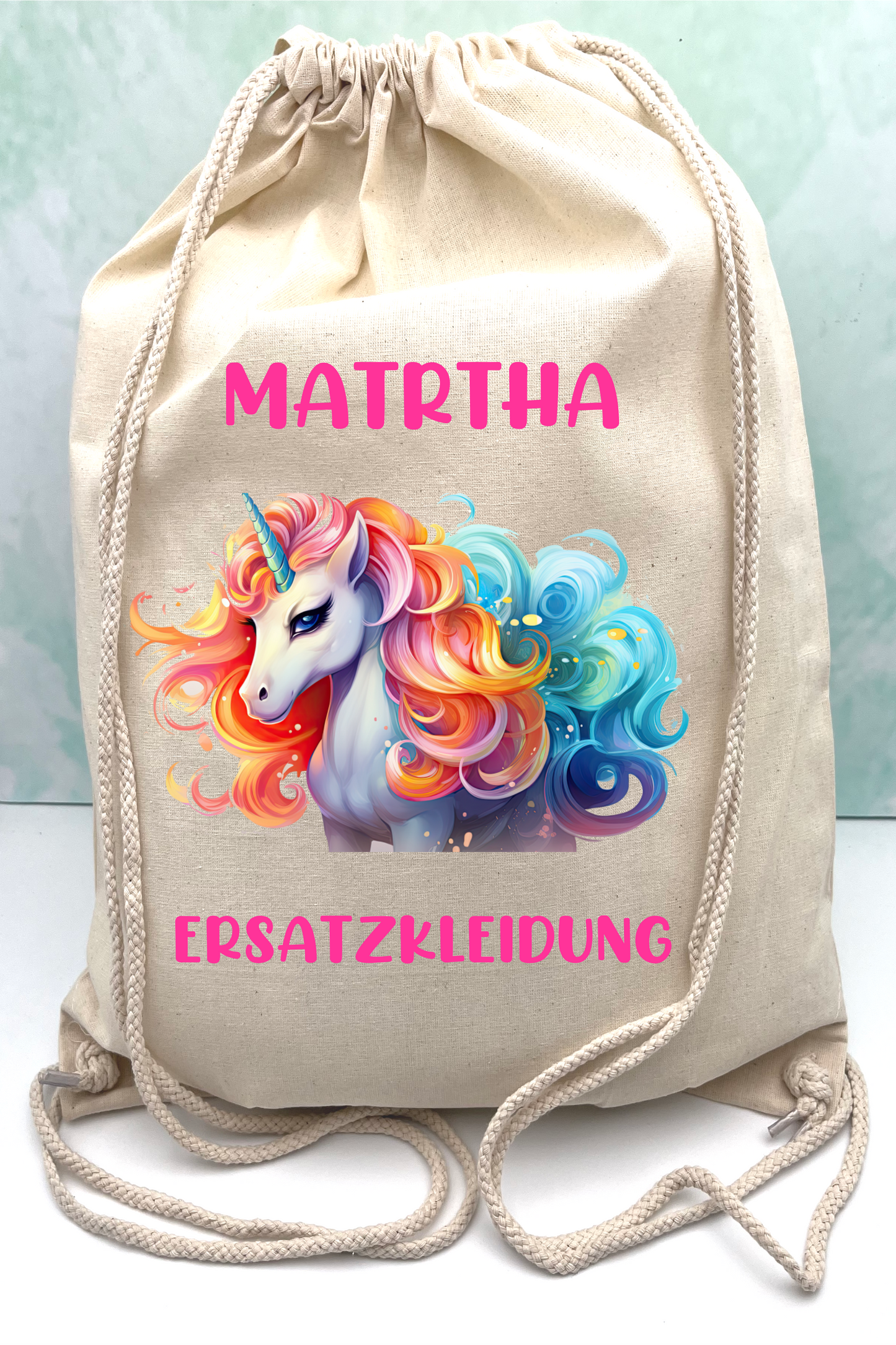 Beutel für Ersatzkleidung für den Kindergarten-Personalisierte Einhorn