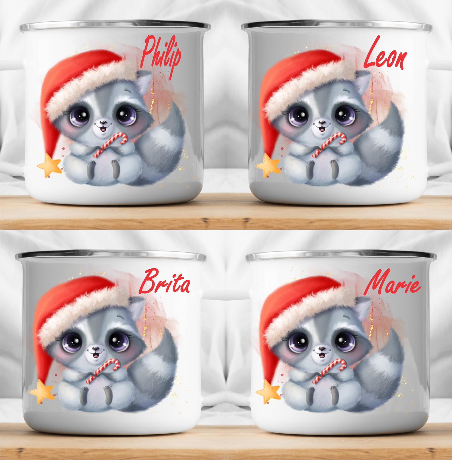 Personalisierte Weihnachtswaschbär-Tasse