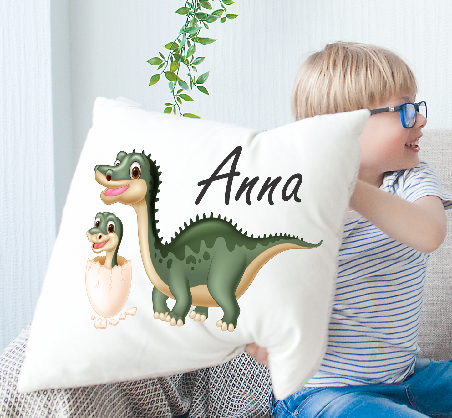 Personalisiertes Kissen Dino und Kind