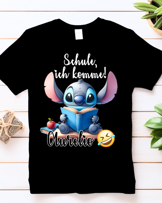 Kinder-SHIRT für die erste Klasse, Schule, ich komme! Stich Schwarz.