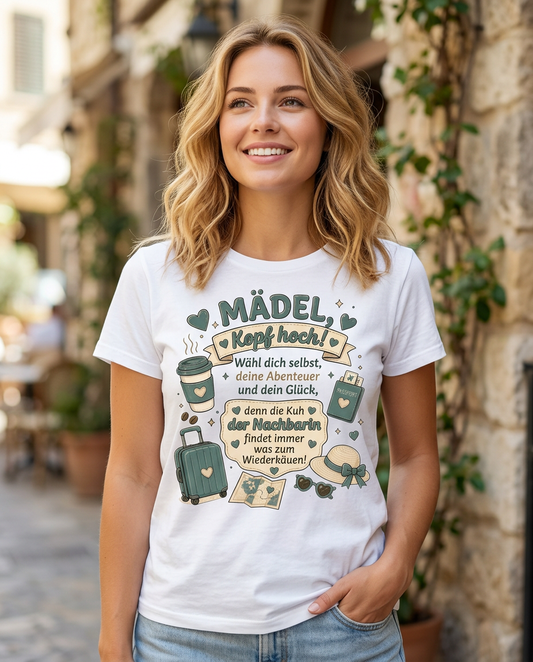 Mädel, Kopf hoch! – Lustiges Kuh & Reise T-Shirt oder Hoodie-Geschenk für einen Freund
