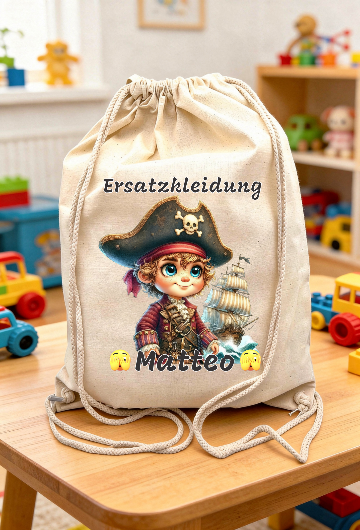 Personalizirane bombažne vrečke za vrtec/šolo, motiv gusarjev.