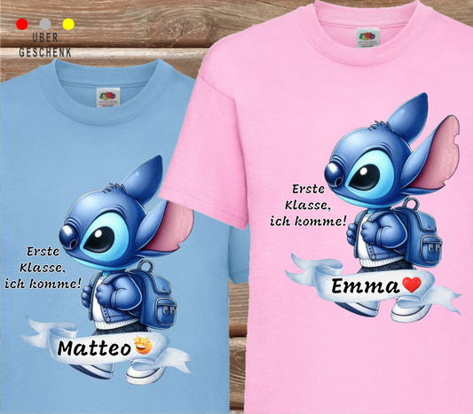 Stich Kinder-SHIRT für die erste Klasse, Erste Klasse, ich komme!