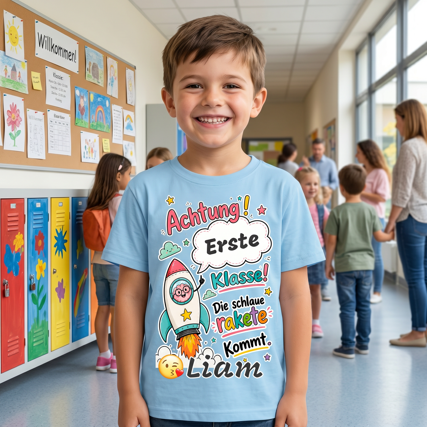 Kinder-T-Shirt „Schlaue Rakete“ – Einschulungsshirt mit Wunschklasse