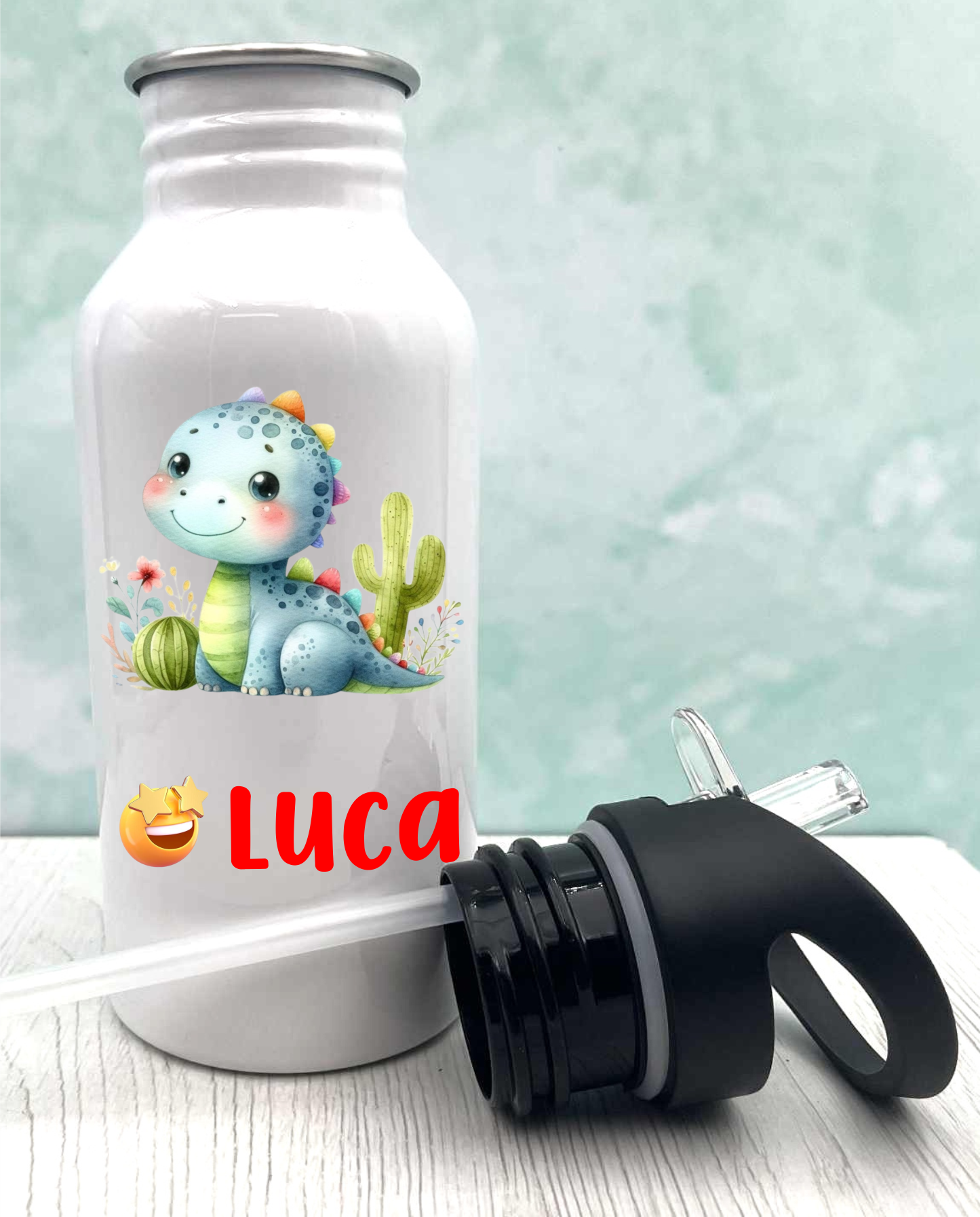 Kinderflasche „Dino“ – für Kindergarten oder Schule.