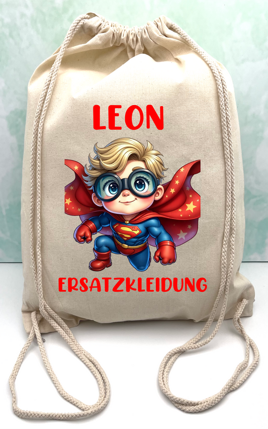 Beutel für Kindergarten-Schule Superman Haarfarbe auswählen