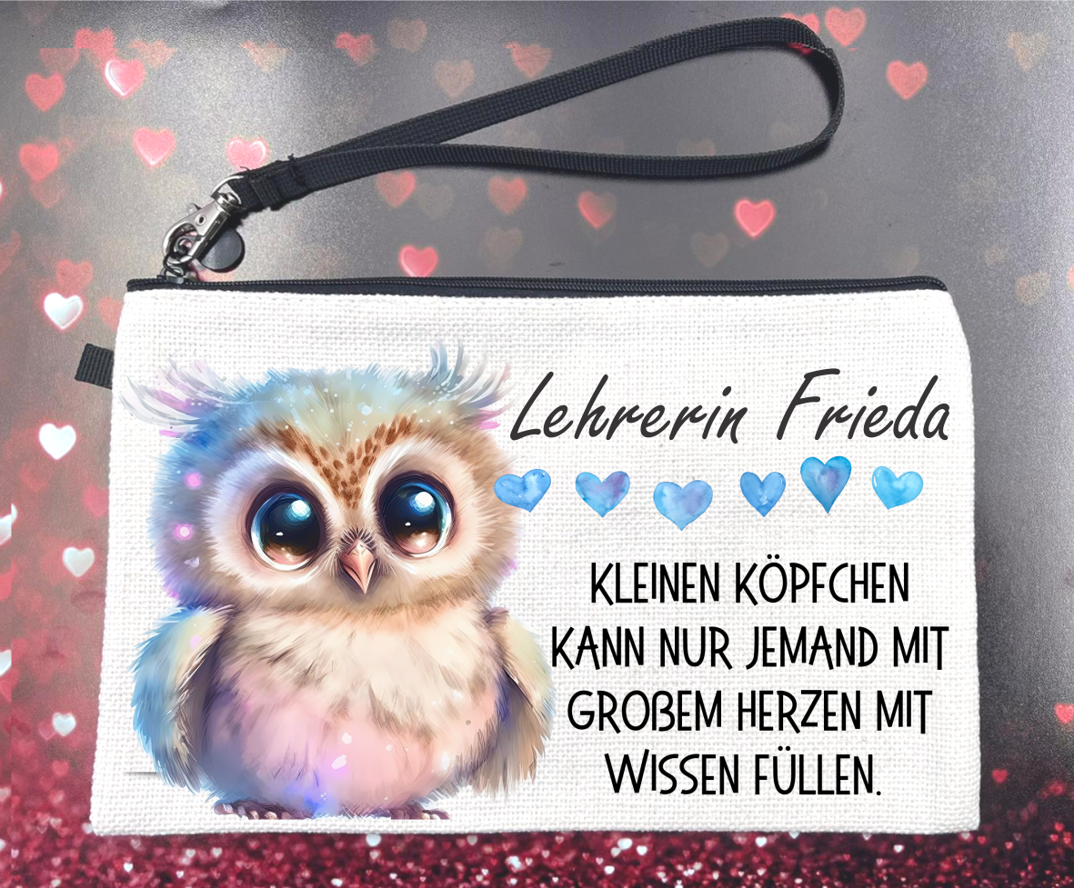 Mäppchen/Kulturbeutel aus Leinen “Kleine Köpfchen” - für Erzieherinnen oder Lehrerinnen