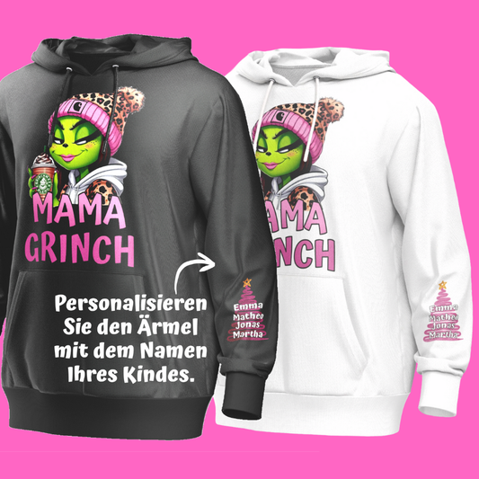 Baumwolle, Hoodie, Mama Grinch, mit Kindername, Weihnacht, Grinchmas.