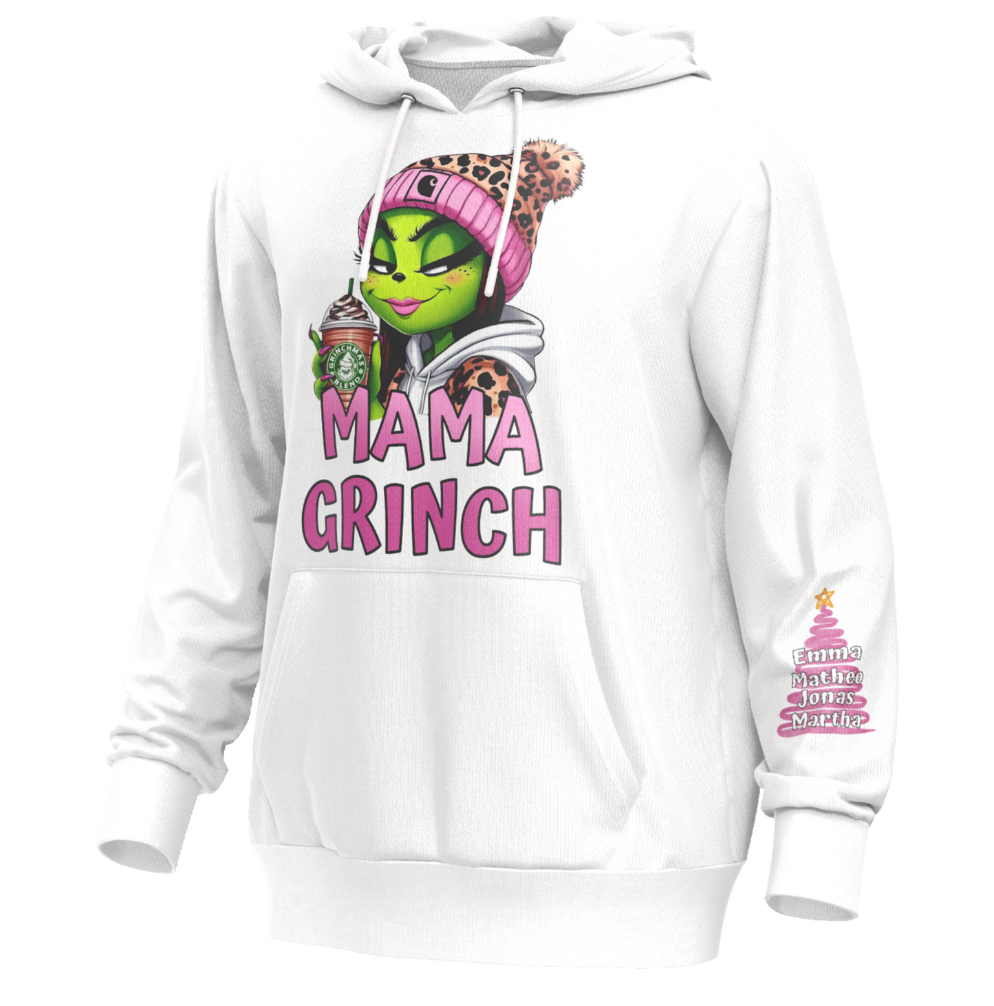 Baumwolle, Hoodie, Mama Grinch, mit Kindername, Weihnacht, Grinchmas.