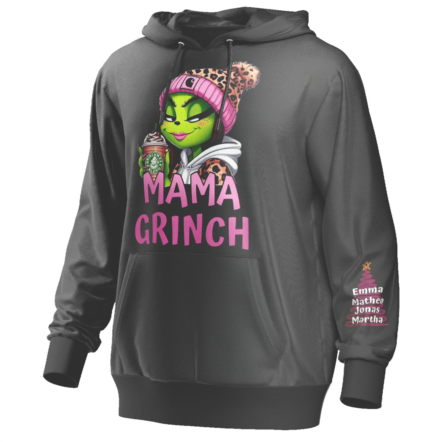Baumwolle, Hoodie, Mama Grinch, mit Kindername, Weihnacht, Grinchmas.
