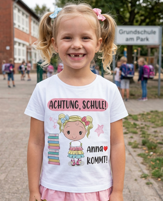 Kinder SHIRT zur ersten Klasse, Achtung, Schule! Für Mädchen