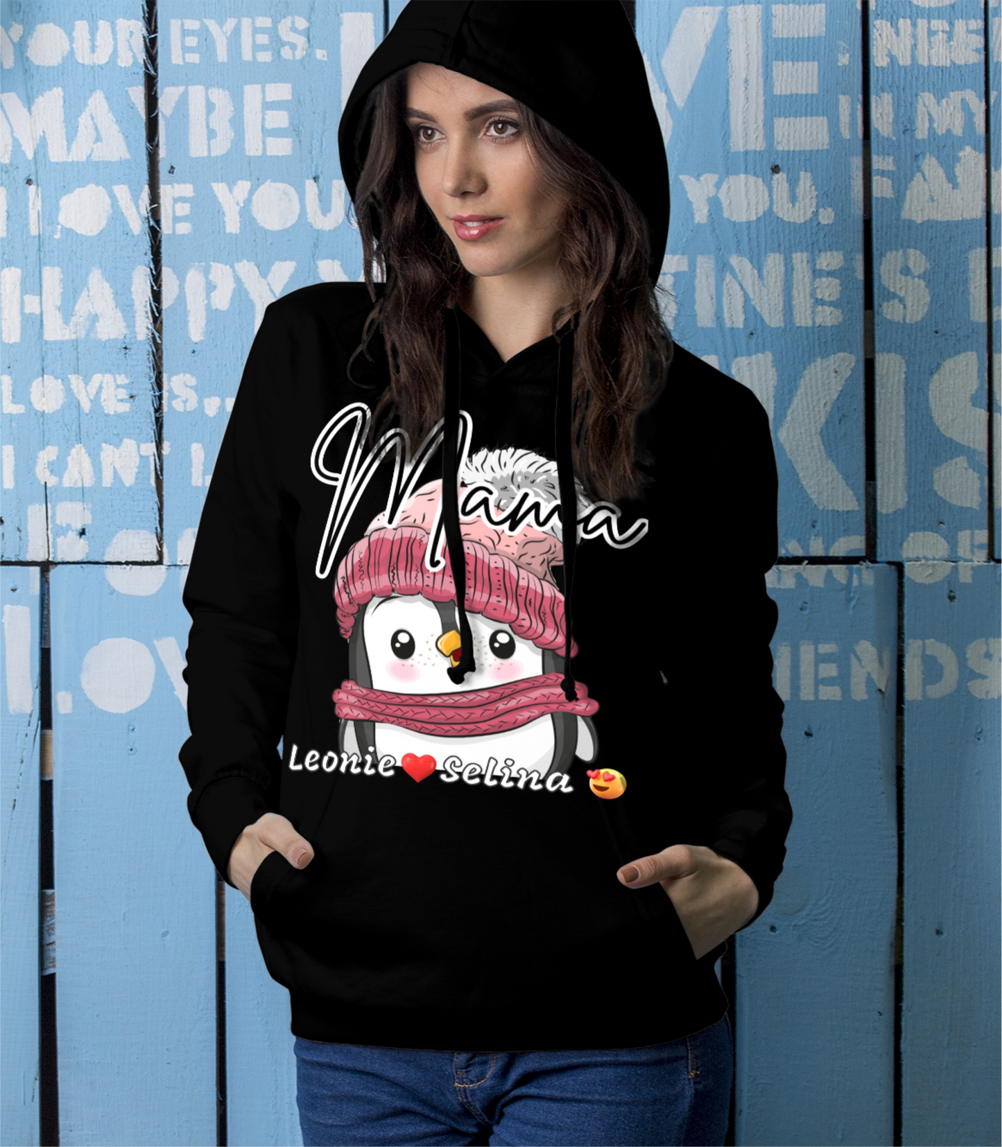 Valentinstag, Baumwolle, Hoodie, Mama,Oma, mit Kindername.