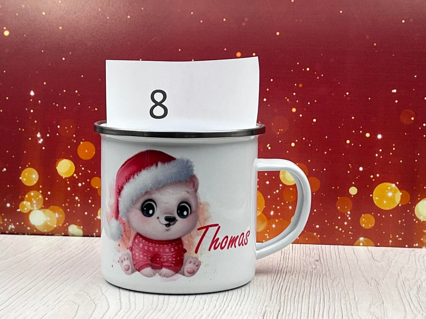 Verkauf von Produkten mit 50% Rabatt. Emaille-Becher