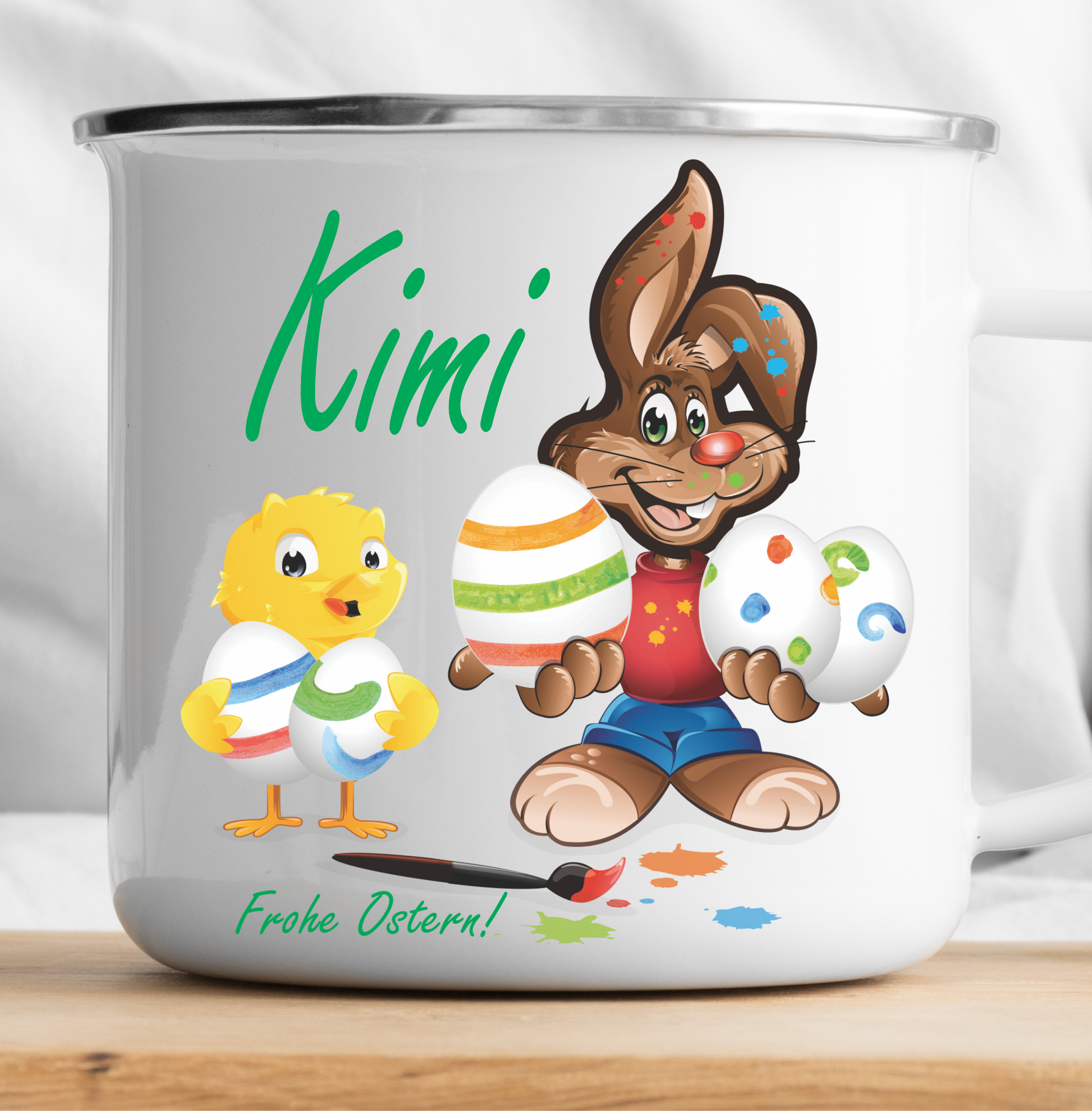 Personalisierte Frohes Osterhase und Huhn