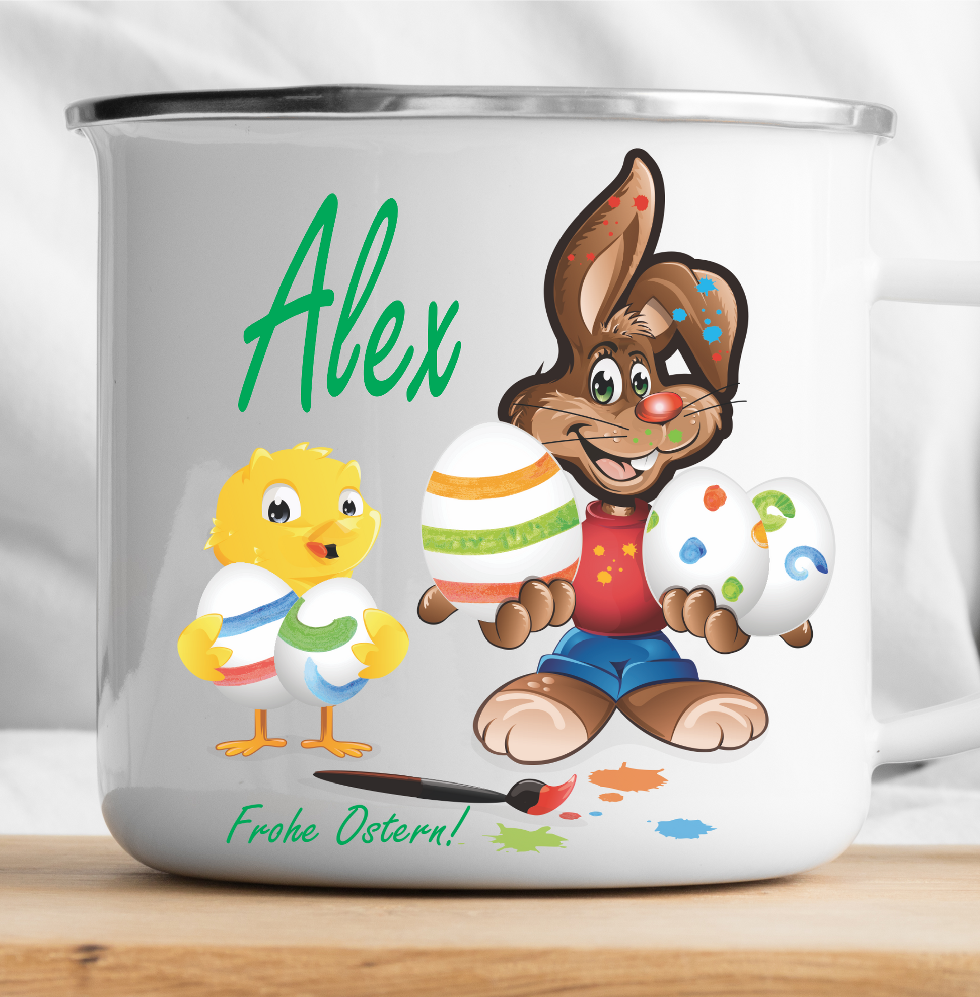 Personalisierte Frohes Osterhase und Huhn